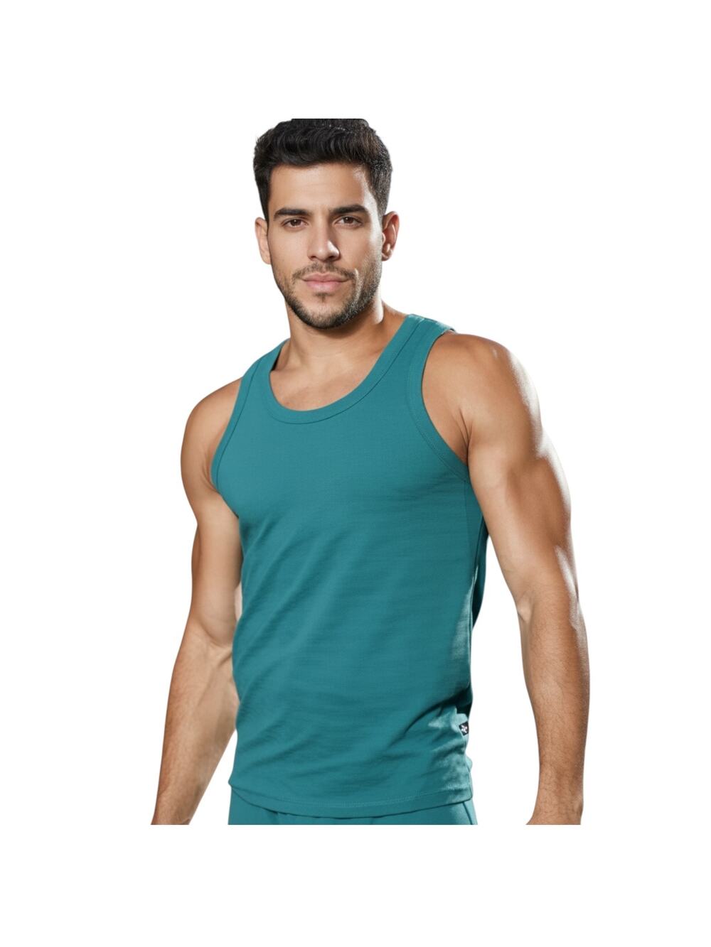 Andrew Christian Power Rib Tank Top Teal Large